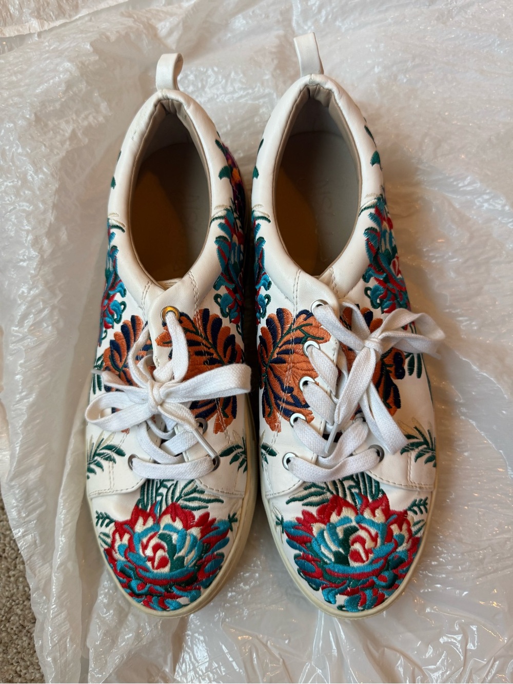 J Slides White Sneakers with Multicolor Floral Embroidery